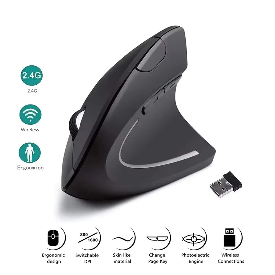 Lenovo Kabellose Vertikale Ergonomische Gaming-Maus in Schwarz, Wiederaufladbare Optische 2,4-GHz-USB-Maus für PC und Laptop - Bild 3