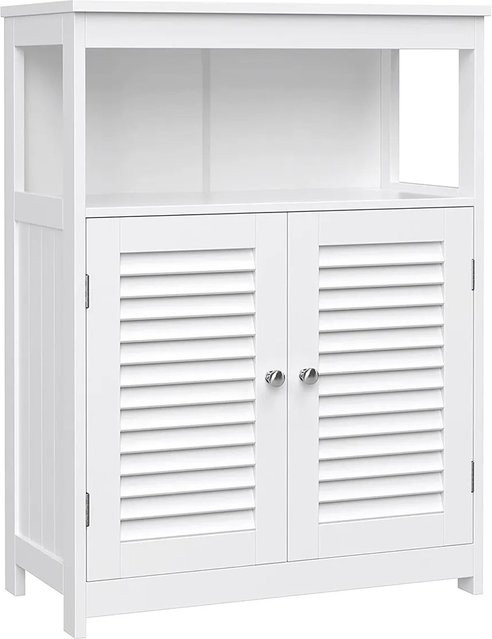 Vasagle Badezimmerschrank in Weiß im skandinavischen Stil mit Lamellen-Optik, B/T/H: 60 x 30 x 80 cm - Bild 1