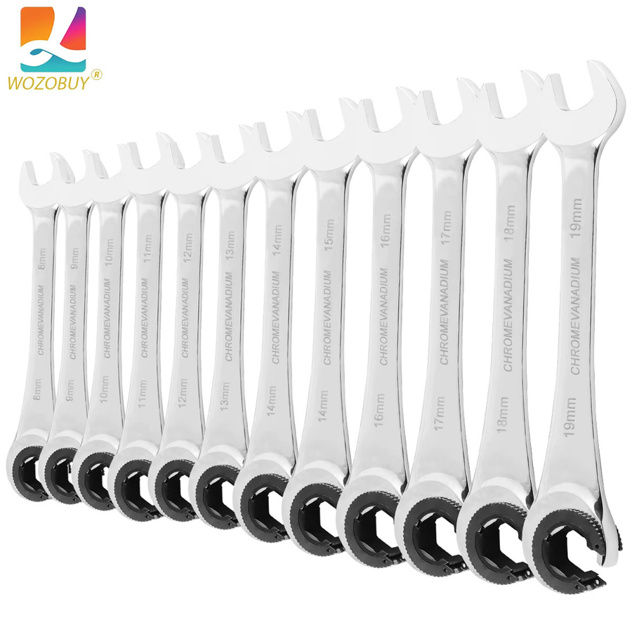 WOZOBUY Kombinationsschlüssel mit flexiblem Ratschenkopf, metrischer Öl-Schlauchschlüssel, 8-19 mm, Silber - Bild 2