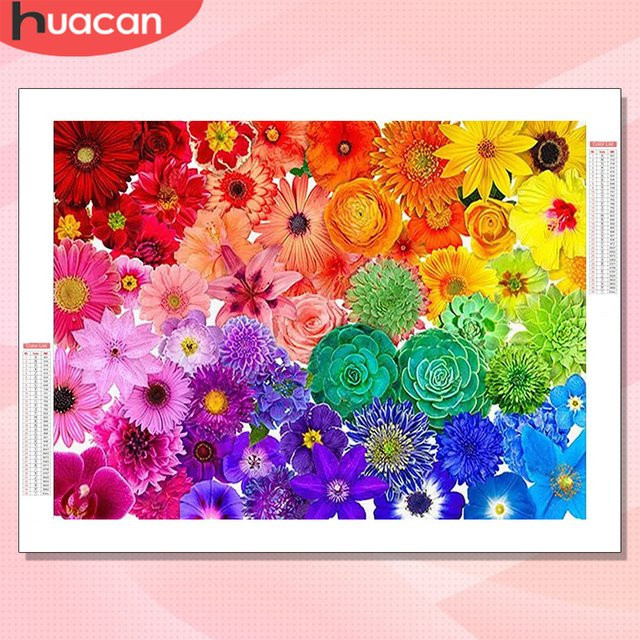 HUACAN Diamantmalerei-Set mit bunten Rosen und Chrysanthemen, 5D Blumen-Strassbild für die Heimdekoration, Rund, Multicolour - Bild 1