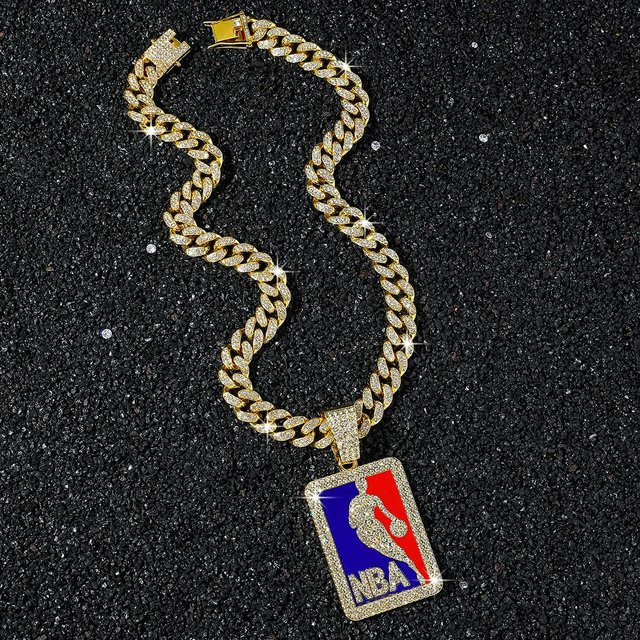 Junlu Schmuck Gliederkette NBA-Logo, Gold, Zirkonia, Kristall, Unisex, 50 cm - Bild 1