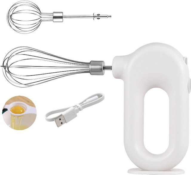 Fishine Kabelloser Mini-Handmixer mit USB-Aufladung, 4 Geschwindigkeiten, Weiß - Bild 1