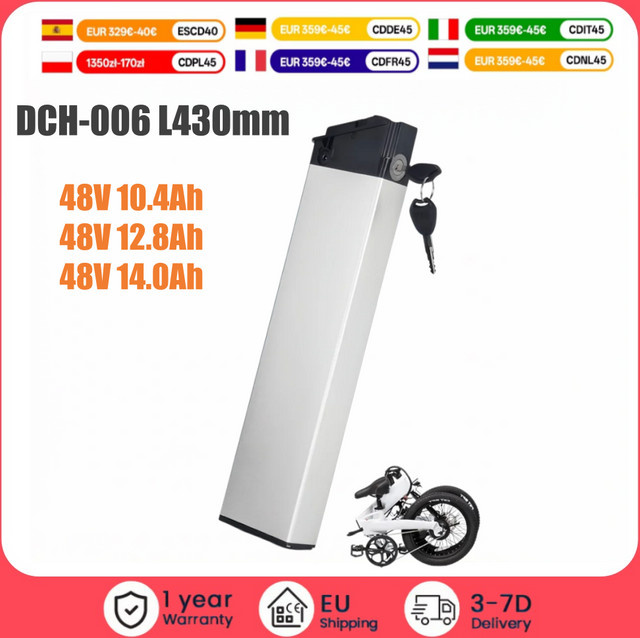 Aleaivy Wiederaufladbarer E-Bike-Akku DCH 006 für faltbare Elektrofahrräder, 48V, passend für Samebike LO26, 20LVXD30, Fiido M1 Pro, LAFLY X3 und X5 - Bild 1