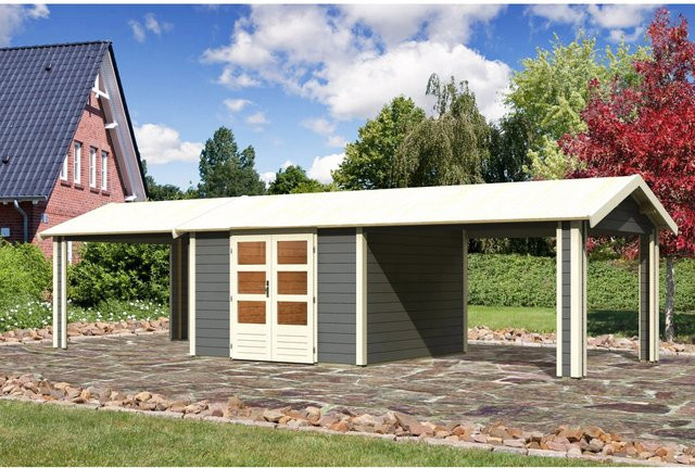 Karibu Holz-Gartenhaus Timra mit Satteldach in Terragrau, B/T: 300 x 300 cm - Bild 1