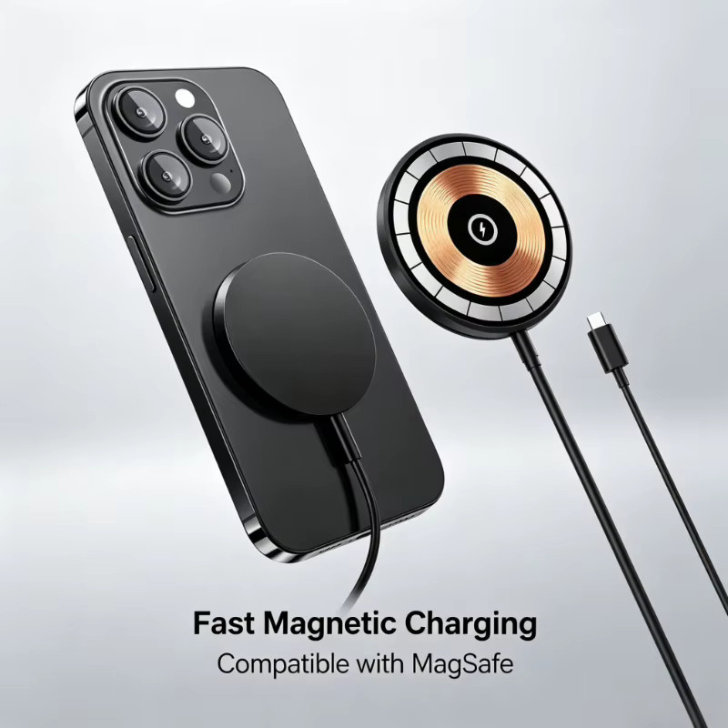 VIKEFON Magnetisches kabelloses Ladegerät mit USB-C, Schnellladegerät für MagSafe iPhone 12-17 Pro Max und Android, Schwarz - Bild 3