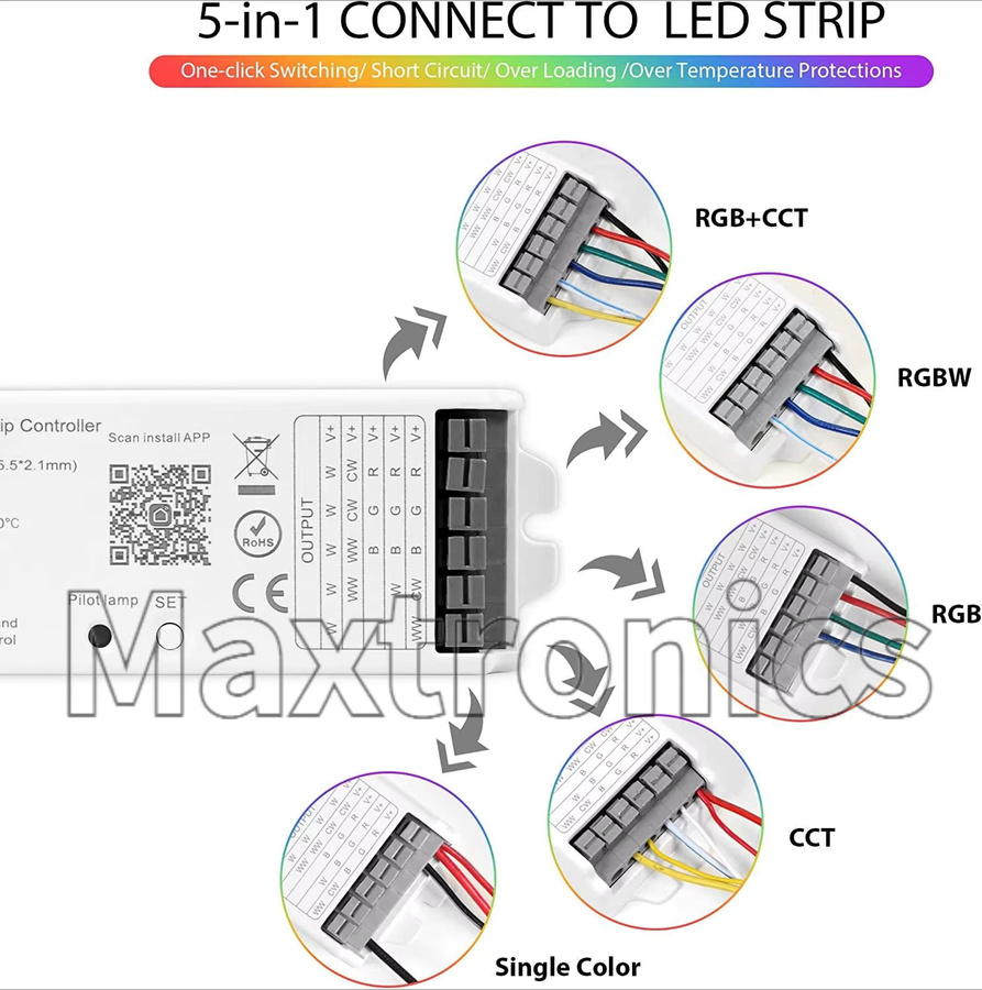 Sage LU MEI 5-in-1 LED-Controller für RGB, RGBW und RGB+CCT Streifen mit Zigbee, Bluetooth und WLAN in Weiß - Bild 2