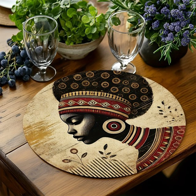 VIKAMA 4er Set runde Tischsets im Vintage-afrikanischen Stil, ethnisch gemustert, wasserdicht und hitzebeständig, Multicolour - Bild 1