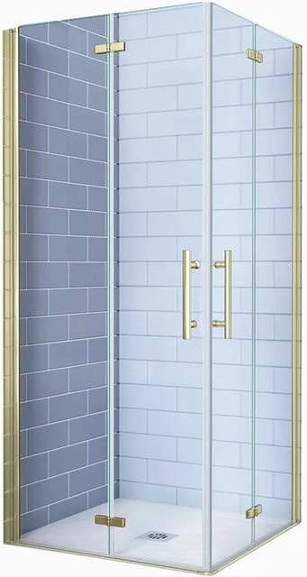 Duschparadies Duschkabine Eckeinstieg mit Falttüren und Pendeltür, B/T/H: 95 x 95 x 195 cm, 6mm Nano Glas, Goldrahmen, Clear - Bild 1