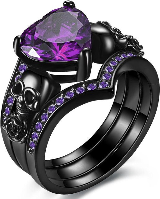 Lucky Star Jewelry Verlobungsring Set, Totenkopf, Kupfer, Zirkonia, Schwarz, Damen - Bild 1