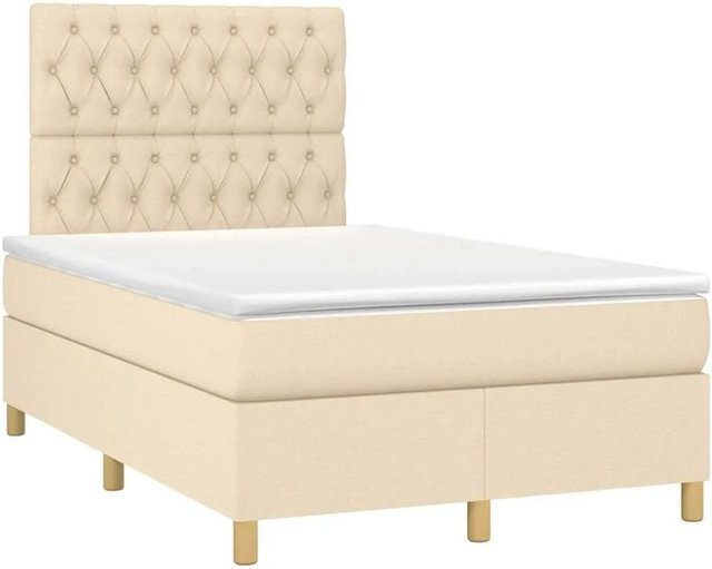 vidaXL Boxspringbett mit Matratze und LED-Unterbettbeleuchtung in Beige, Hybrid-Bett mit USB-Ladeanschluss und Taschenfederkern, B/T: 120 x 190 cm - Bild 1