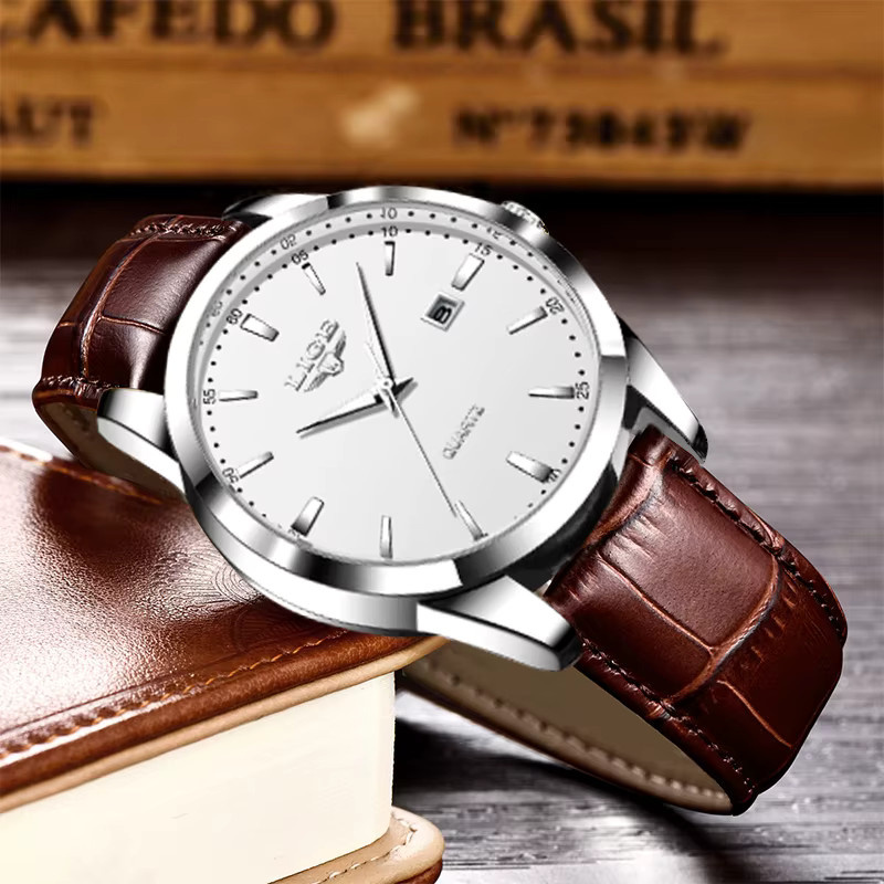 LIGE Armbanduhr Quarz, Leder, Weiß, Silber, Damen, Datum - Bild 3