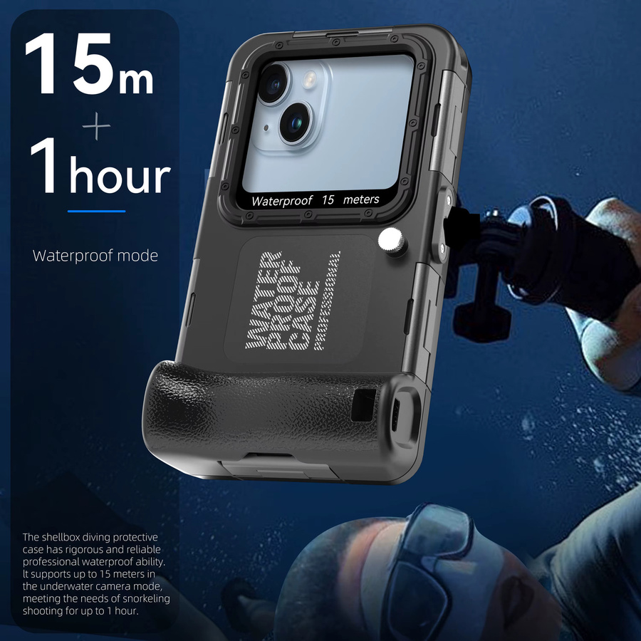 Shellbox Wasserdichtes iPhone Tauchgehäuse IP68 Schwarz mit 360 Grad Vollabdeckung für Schwimmen und Tauchen - Bild 3