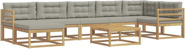 vidaXL Outdoor-Sofagarnitur aus Akazienholz in L-Form mit 8 Teilen, Weiß und Grau - Bild 1