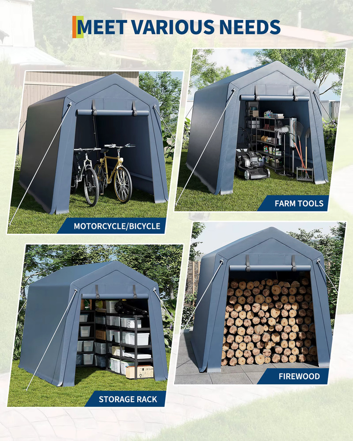 HiMISS Outdoor-Lagerplane als Carport-Unterstand mit Reißverschlusstür, wasserdichtes Garagenzelt in Schwarz, B/T/H: 213 x 183 x 183 cm - Bild 3