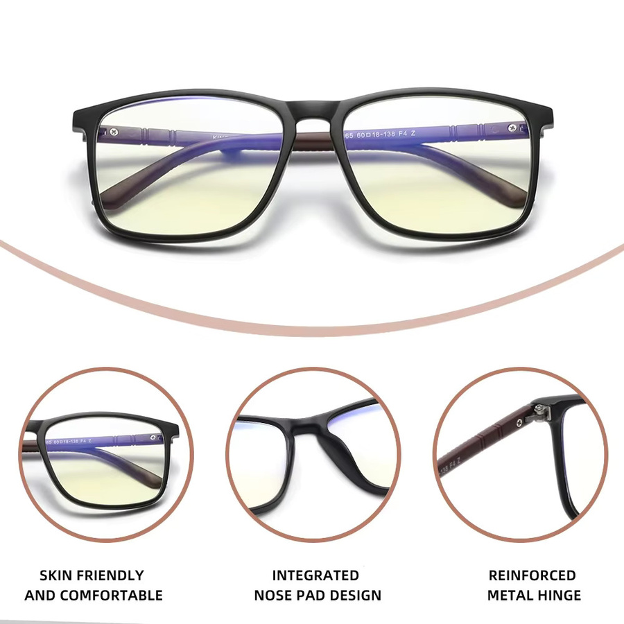 KINGDREAM Korrektionsbrille, Vollrand, rechteckig, Kunststoff, Schwarz, Unisex, Blaulichtfilter - Bild 2