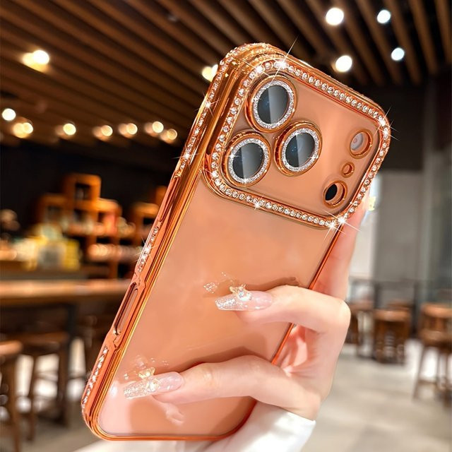 Glitzernde Strass Handyhülle für Apple iPhone 17 16 15 14 13 12 Pro Max 11 17 Air in Transparent und Pink, stoßfeste Schutzhülle - Bild 1