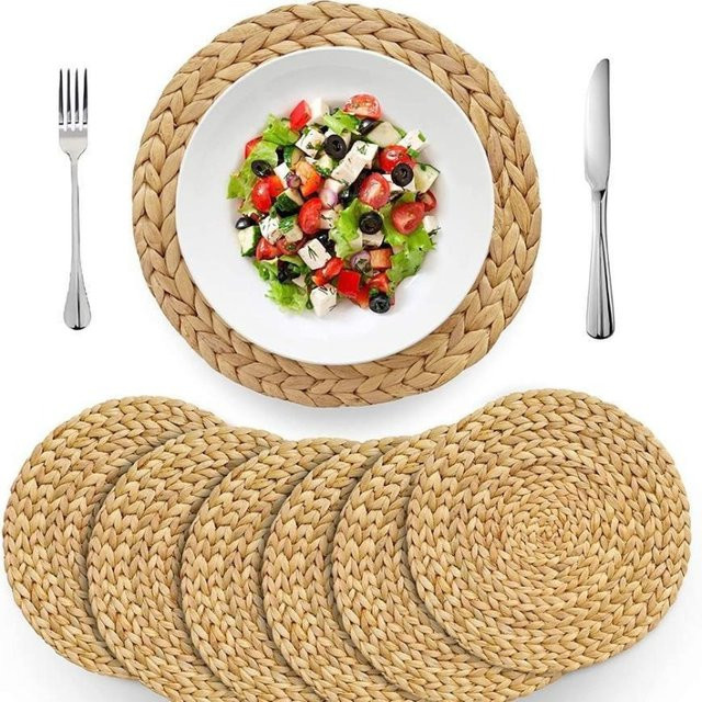 Handgewebte runde Rattan-Tischsets im Boho-Stil, hitzebeständig, Durchmesser: 18 cm - Bild 1