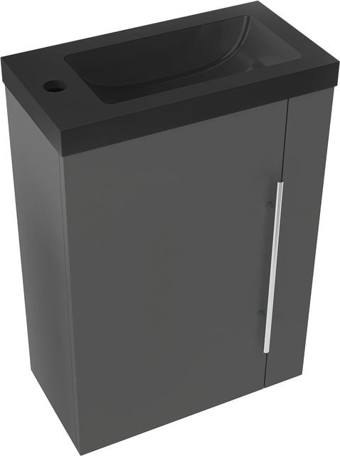 AICA Badmöbel Set SILVIA für Gäste WC, 2-teilig, Waschtisch und Unterschrank, Schwarz und Matt Anthrazit, Wandmontage, Softclose-Türen, Breite: 45 cm - Bild 1