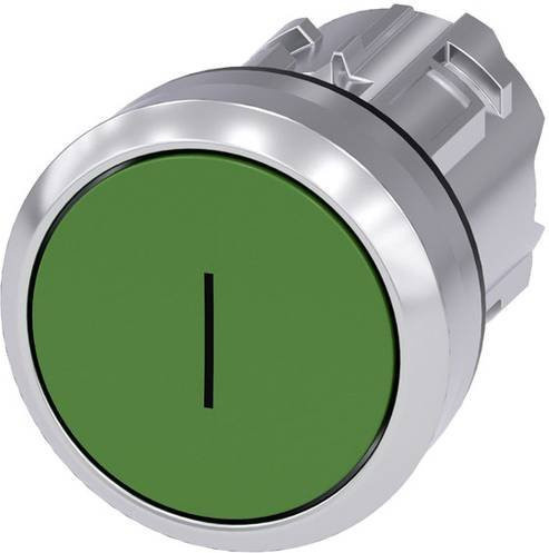 Siemens Drucktaster 3SU1050-0AB40-0AC0 mit rundem Knopf in Silber und grünem Frontring aus Metall in Hochglanz - Bild 1