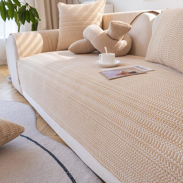 Rutschfester Sofabezug aus Baumwolle mit Streifenmuster von Your Warm Home in Beige, B/T/H: 70 x 70 x 0 cm - Bild 1