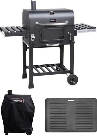 Taino Hero XL Holzkohlegrill Set als BBQ Grillwagen und Smoker in Schwarz mit Edelstahl-Komponenten