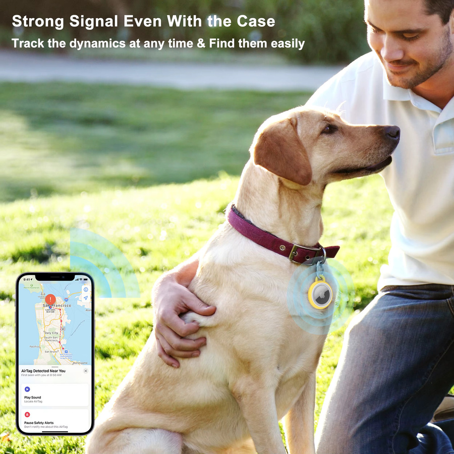Wasserdichte Schutzhülle für Apple AirTag in Gelb als Anti-Verlust-Schlüsselanhänger für Haustierhalsbänder oder Tracker - Bild 4