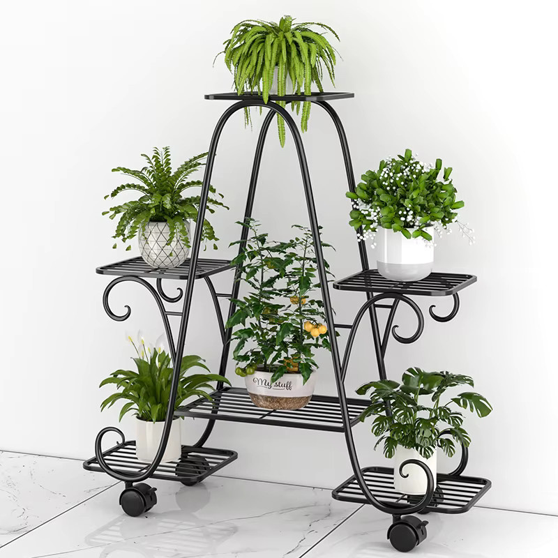 MTShining 6-stufiger Pflanzenständer aus Metall in Schwarz für Garten und Terrasse, mehrschichtiges Blumenregal für drinnen und draußen, B/T/H: 67,0 x 73,0 cm - Bild 3