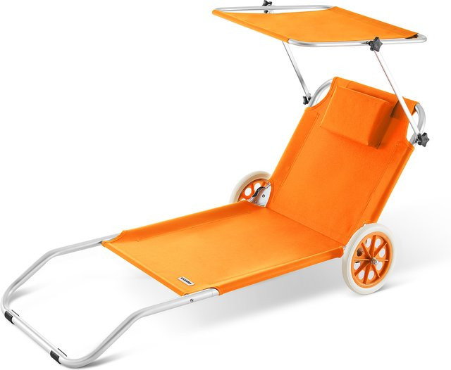 Casaria Gartenliege Kreta in Orange aus Aluminium mit Rollen, Sonnendach und verstellbarer Kopfstütze, B/T/H: 150 x 115 x 62 cm - Bild 1