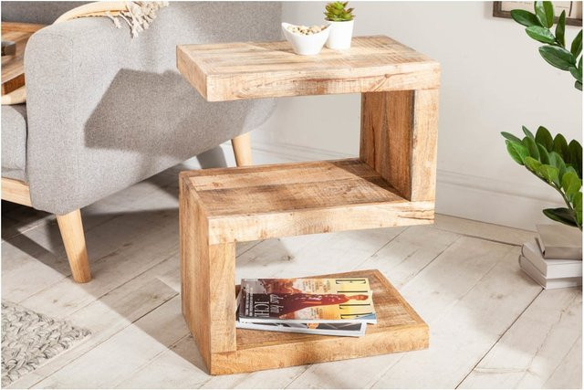 riess-ambiente Beistelltisch S in S-Form aus Mango Massivholz, braun, Höhe: 60 cm - Bild 1