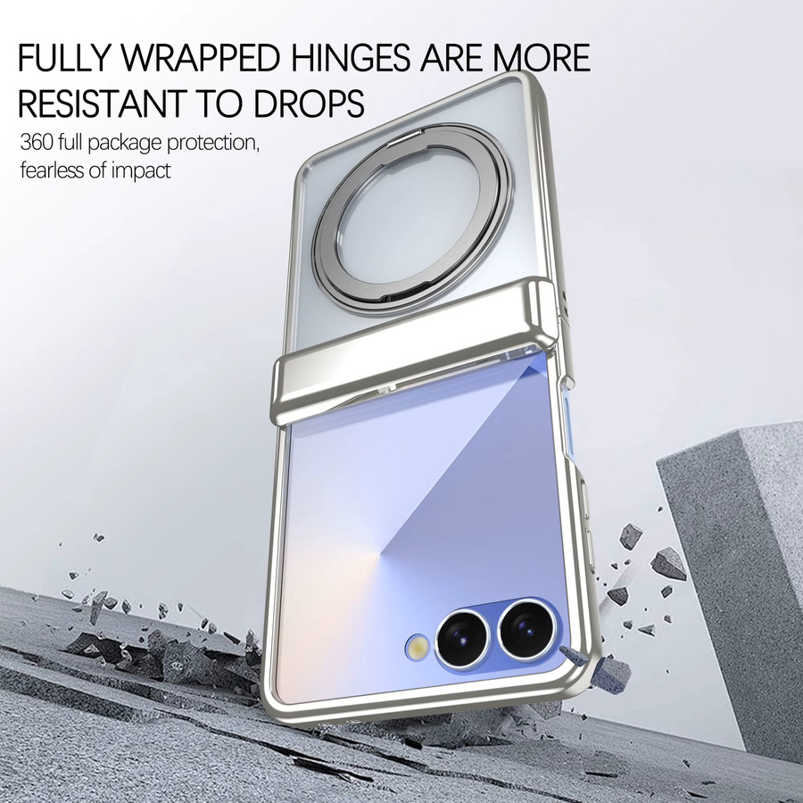 szHAIyu Magnetische Schutzhülle für Samsung Galaxy Z Flip 7 6 5 mit 360 Grad drehbarer Halterung und galvanisiertem Scharnier, Transparent - Bild 2