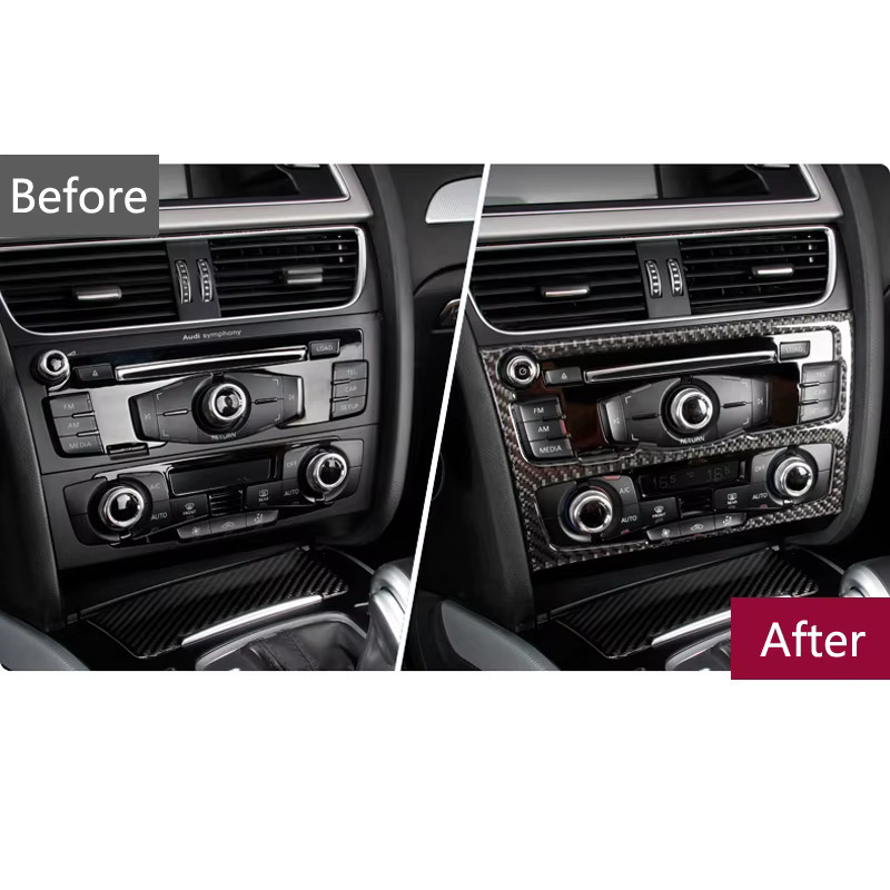 Probright Kohlefaser Zierleisten-Aufkleber für die Mittelkonsole und das CD-Panel von Audi A4 B8 A5 S4 in Schwarz - Bild 2