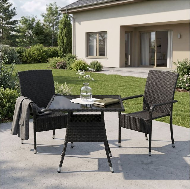 Juskys Polyrattan Gartenstühle Yoro 2er Set stapelbar mit Armlehnen Schwarz - Bild 1