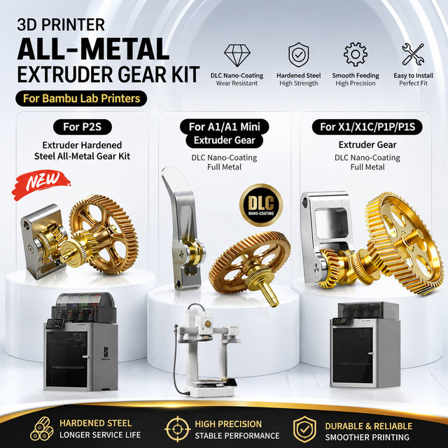 Bambu Lab Vollmetall-Extruder-Getriebesatz aus gehärtetem Stahl mit DLC-Nano-Beschichtung für A1 Mini, A1, X1, X1C, P1P, P1S, P2S in Gold - Bild 1