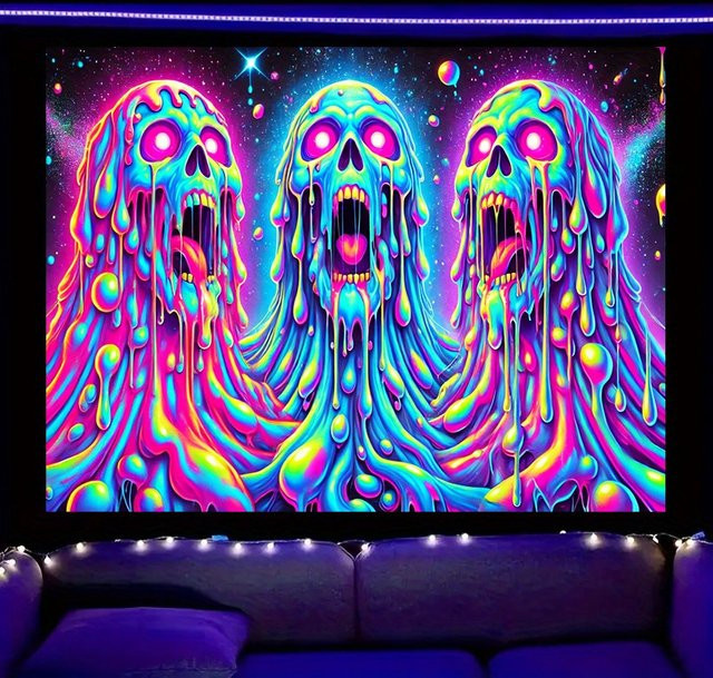 VIKAMA Halloween Totenkopf Wandteppich in Multicolour, Wandbehang für Wohnzimmer und Partydeko, Breite: 60 cm, Höhe: 40 cm - Bild 1