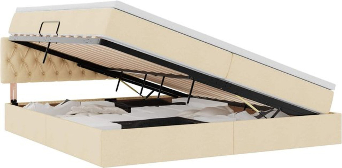 vidaXL Funktionsbett mit Matratze und Aufbewahrung in Beige, Modernes Holzwerkstoff-Bett B/T: 200 x 200 cm - Bild 1