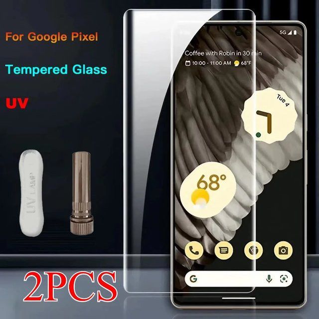 2er-Set UV-gehärtetes Glas Display-Schutzfolie für Google Pixel 8 Pro, Pixel 7 und Pixel 6 Pro, transparent, Vollabdeckung - Bild 1