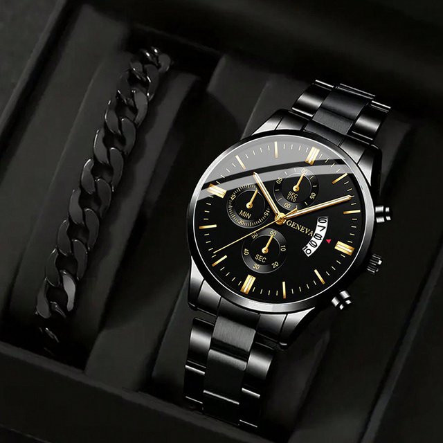 DEYROS Armbanduhr Edelstahl, Quarz, Schwarz, Datum, Herren - Bild 1