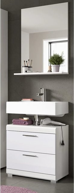 Inn.Furn Badmöbel Set Shawn 2-teilig in Weiß Hochglanz mit Waschtischunterschrank und Spiegelschrank, Breite: 60 cm - Bild 1