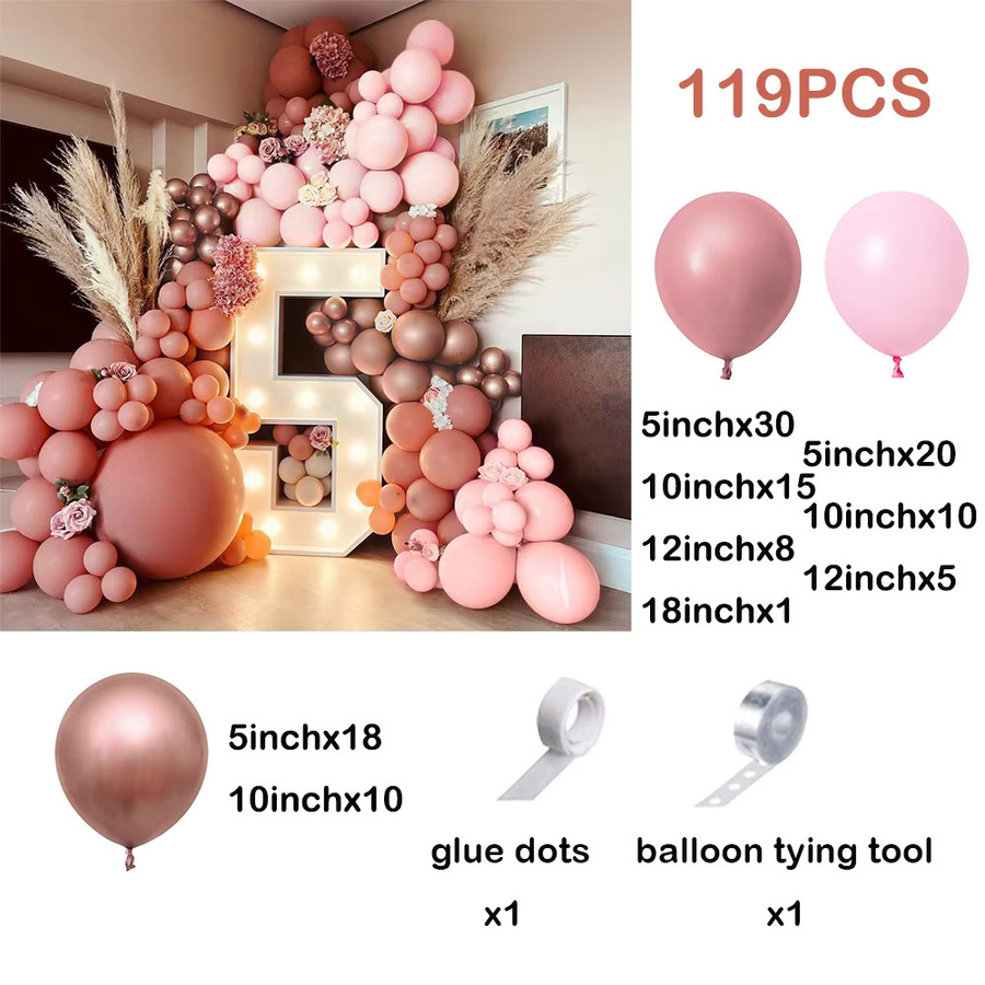 Surpsea Luftballon Bogen Kit 119 Stück in Rosa und Roségold für Hochzeit, Geburtstag oder Baby Shower im Retro-Stil - Bild 2