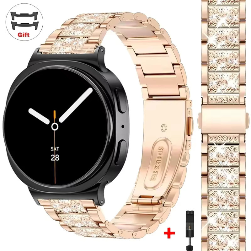 Uhrenarmband Edelstahl, Diamant, Kristall, Roségold, Unisex - Bild 2