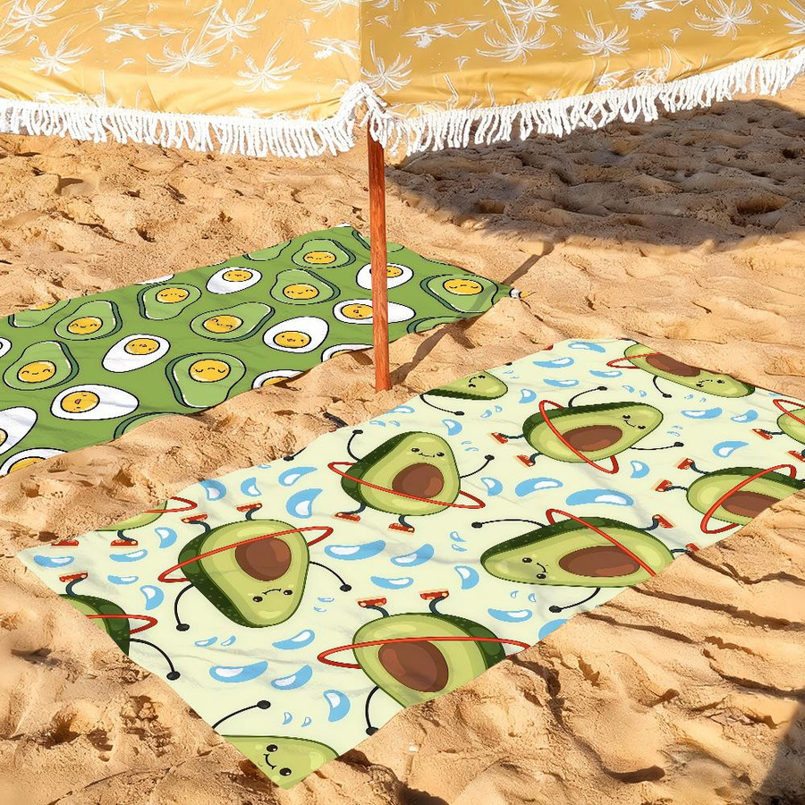 Schnelltrocknendes Strandhandtuch mit Avocado-Muster in Weiß, B: 40 cm, H: 60 cm - Bild 1