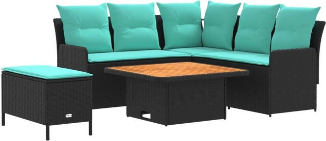 vidaXL Gartenmöbelset aus PE-Rattan und Stahl in Schwarz-Türkis mit 5 Polstern - Bild 1