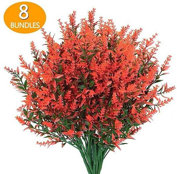 8er Set künstlicher Lavendel von ZXXY in Rot, UV-beständige Kunstblumen für Garten und Balkon - Bild 1