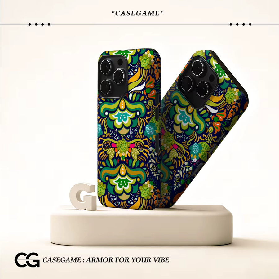 Potdemiel Handyhülle Tribal Green Bloom für iPhone 17 16 15 14 13 Pro Max Plus mit doppelschichtiger Rückseite in Grün Multicolour - Bild 2