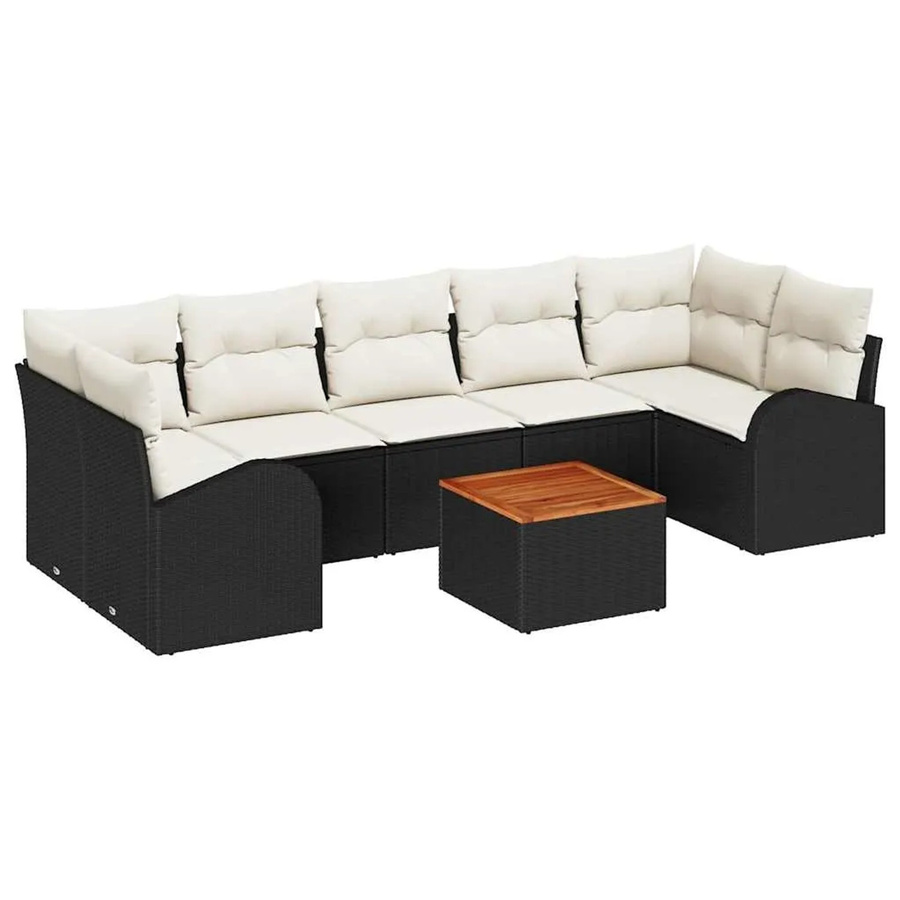 vidaXL Garten-Sofa-Set 8-teilig aus Polyrattan in Schwarz mit Polsterkissen und Couchtisch für Terrasse und Balkon - Bild 2