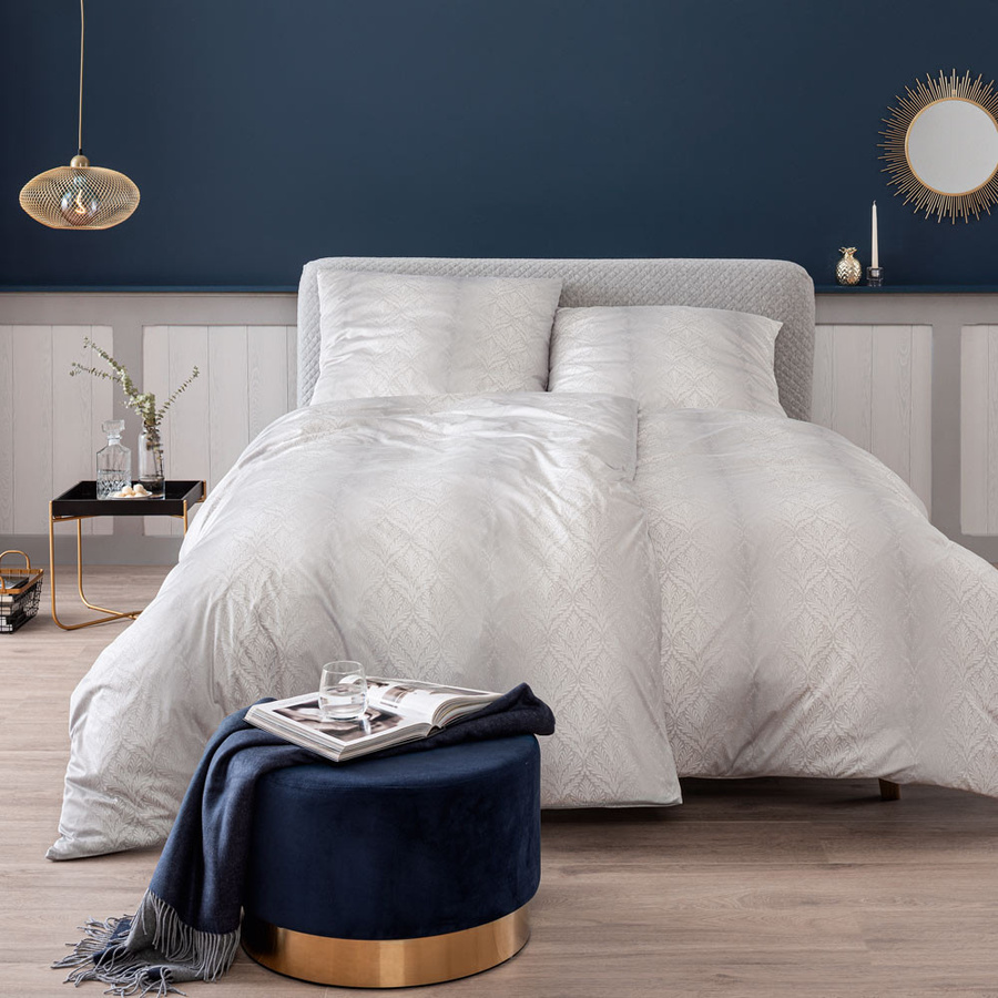Estella Mako Jersey Bettwäsche Juri natur silber Ornamente mit Bettbezug und Kissenbezug B/H: 155 x 220 cm, Kissen: 80 x 80 cm - Bild 1