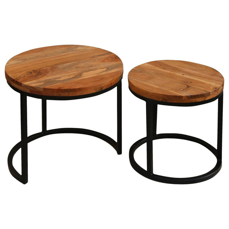 byLIVING Couchtisch SELMA aus Akazie und Metall, rund, Braun/Schwarz, Breite: 50 cm, Höhe: 45 cm, Tiefe: 50 cm - Bild 3