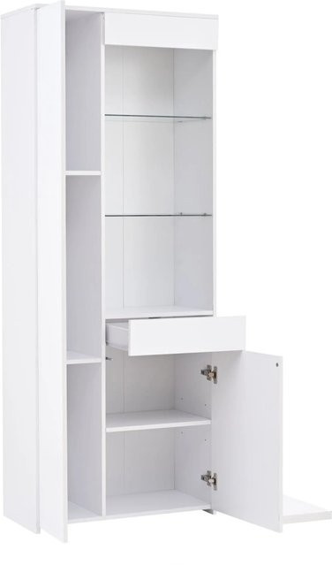 okwish Vitrine mit LED-Beleuchtung und Schubladen in Weiß, B/T/H: 70 x 35 x 180 cm - Bild 1