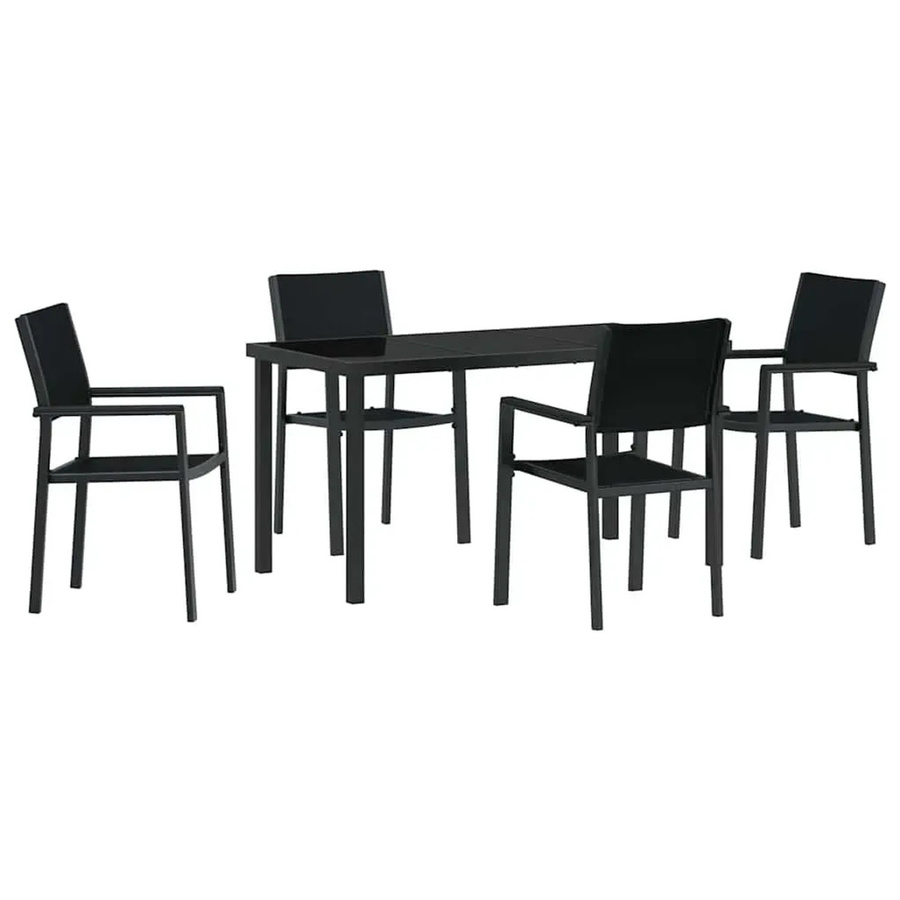 vidaXL Garten Essgruppe 5-teilig aus Polyrattan und Stahl in Schwarz mit Glastisch - Bild 2