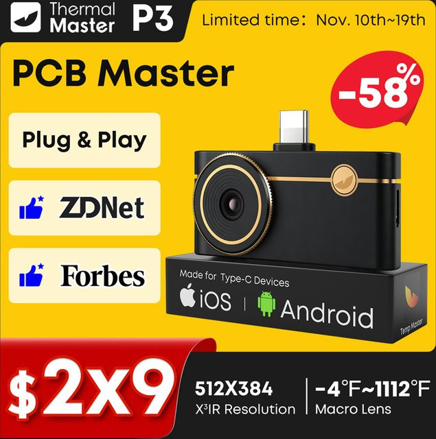 Thermal Master P3 Wärmebildkamera mit Makroobjektiv für iOS und Android, 512 x 384 x 3IR-Auflösung, Schwarz - Bild 1